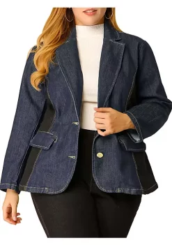 Agnes Orinda Women's Plus Size Denim Jackets Elegant Jean Lapel Work Blazers -Agnes Orinda Store Belk 146