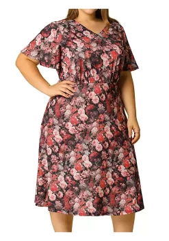 Agnes Orinda Women's Plus Size Spring Retro Floral Short Sleeve Flare Midi Dress -Agnes Orinda Store Belk 1465