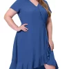 Agnes Orinda Women's Plus Size Denim Wrap Elastic Waist Ruffle Short Sleeve Dress -Agnes Orinda Store Belk 1467