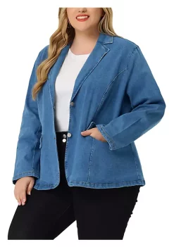 Agnes Orinda Women's Plus Size Denim Jackets Elegant Jean Lapel Work Blazers -Agnes Orinda Store Belk 149