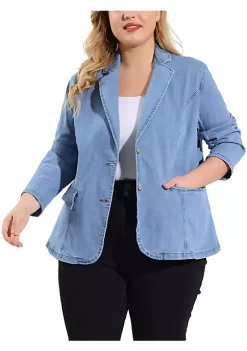 Agnes Orinda Women's Plus Size Denim Jackets Elegant Jean Lapel Work Blazers -Agnes Orinda Store Belk 150