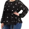 Agnes Orinda Plus Size for Women Belted Waisted Blouse, Polka Dots Lace Long Sleeve Tops -Agnes Orinda Store Belk 151