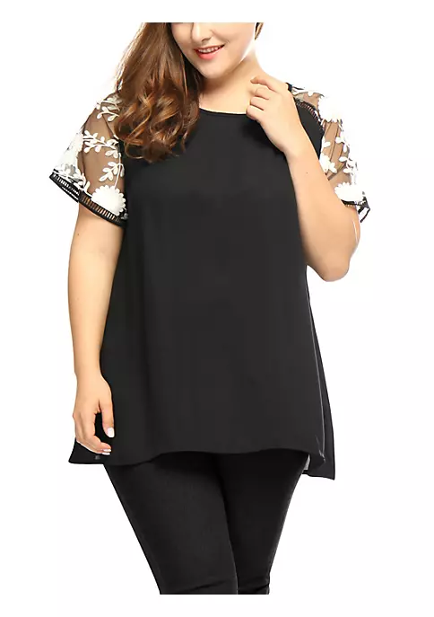 Agnes Orinda Women's Plus Size Sheer Tops, Mesh Panel Crochet Raglan Sleeves Ladder Trim Detail Blouses 4 Agnes Orinda Women's Plus Size Sheer Tops, Mesh Panel Crochet Raglan Sleeves Ladder Trim Detail Blouses - Image 2