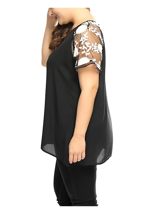 Agnes Orinda Women's Plus Size Sheer Tops, Mesh Panel Crochet Raglan Sleeves Ladder Trim Detail Blouses 6 Agnes Orinda Women's Plus Size Sheer Tops, Mesh Panel Crochet Raglan Sleeves Ladder Trim Detail Blouses - Image 4