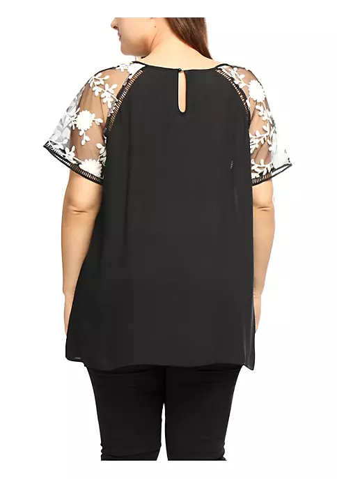 Agnes Orinda Women's Plus Size Sheer Tops, Mesh Panel Crochet Raglan Sleeves Ladder Trim Detail Blouses 7 Agnes Orinda Women's Plus Size Sheer Tops, Mesh Panel Crochet Raglan Sleeves Ladder Trim Detail Blouses - Image 5