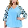 Agnes Orinda Women's Plus Size Tops Casual V Neck 3/4 Sleeve Floral Raglan Top Blouse Mothers Day Gifts -Agnes Orinda Store Belk 1529