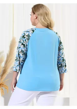 Agnes Orinda Women's Plus Size Tops Casual V Neck 3/4 Sleeve Floral Raglan Top Blouse Mothers Day Gifts -Agnes Orinda Store Belk 1532