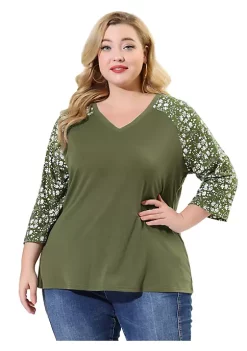 Agnes Orinda Women's Plus Size Tops Casual V Neck 3/4 Sleeve Floral Raglan Top Blouse Mothers Day Gifts -Agnes Orinda Store Belk 1536