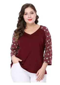 Agnes Orinda Women's Plus Size Tops Casual V Neck 3/4 Sleeve Floral Raglan Top Blouse Mothers Day Gifts -Agnes Orinda Store Belk 1537