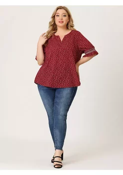 Agnes Orinda Women's Plus Size Pin Dots Smocked Ruffle Short Sleeve V Neck Blouses -Agnes Orinda Store Belk 1542