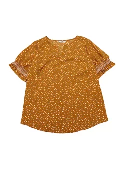 Agnes Orinda Women's Plus Size Pin Dots Smocked Ruffle Short Sleeve V Neck Blouses -Agnes Orinda Store Belk 1546