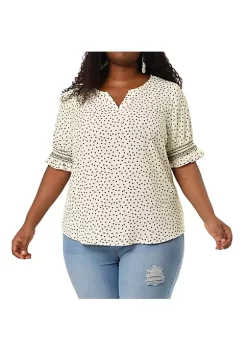 Agnes Orinda Women's Plus Size Pin Dots Smocked Ruffle Short Sleeve V Neck Blouses -Agnes Orinda Store Belk 1549