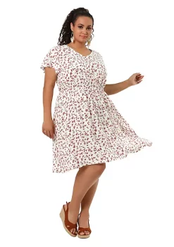 Agnes Orinda Plus Size Dress for Women Flared Sleeve V Neck Floral Print Ruffle Peplum Midi Dresses -Agnes Orinda Store Belk 1552
