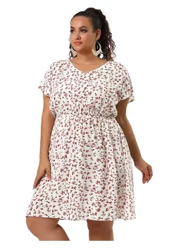 Agnes Orinda Plus Size Dress for Women Flared Sleeve V Neck Floral Print Ruffle Peplum Midi Dresses -Agnes Orinda Store Belk 1553
