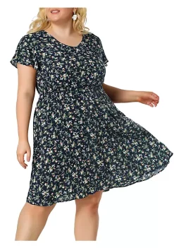 Agnes Orinda Plus Size Dress for Women Flared Sleeve V Neck Floral Print Ruffle Peplum Midi Dresses -Agnes Orinda Store Belk 1556