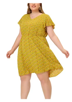 Agnes Orinda Plus Size Dress for Women Flared Sleeve V Neck Floral Print Ruffle Peplum Midi Dresses -Agnes Orinda Store Belk 1557