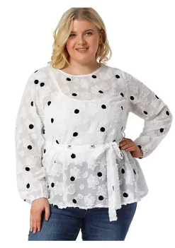 Agnes Orinda Plus Size for Women Belted Waisted Blouse, Polka Dots Lace Long Sleeve Tops 14 Agnes Orinda Plus Size for Women Belted Waisted Blouse, Polka Dots Lace Long Sleeve Tops -Agnes Orinda Store Belk 156