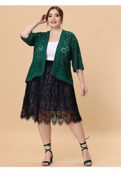 Agnes Orinda Women's Plus Size 3/4 Sleeve Sheer Lace Open Front High Low Hem Cardigan -Agnes Orinda Store Belk 1561