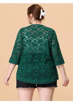 Agnes Orinda Women's Plus Size 3/4 Sleeve Sheer Lace Open Front High Low Hem Cardigan -Agnes Orinda Store Belk 1563