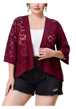 Agnes Orinda Women's Plus Size 3/4 Sleeve Sheer Lace Open Front High Low Hem Cardigan -Agnes Orinda Store Belk 1565