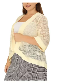 Agnes Orinda Women's Plus Size 3/4 Sleeve Sheer Lace Open Front High Low Hem Cardigan -Agnes Orinda Store Belk 1568