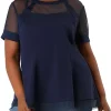 Agnes Orinda Plus Size for Women Peplum Top, See-Through Round Neck Swing Mesh Casual Shirts -Agnes Orinda Store Belk 1572