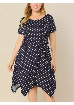 Agnes Orinda Women's Plus Size Spring Polka Dots Short Sleeve Tie Waist Flare Dress -Agnes Orinda Store Belk 1591