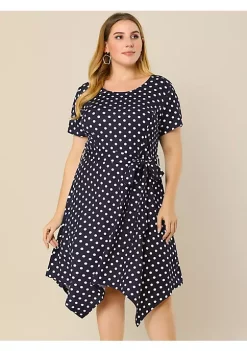 Agnes Orinda Women's Plus Size Spring Polka Dots Short Sleeve Tie Waist Flare Dress -Agnes Orinda Store Belk 1592