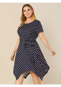 Agnes Orinda Women's Plus Size Spring Polka Dots Short Sleeve Tie Waist Flare Dress -Agnes Orinda Store Belk 1593