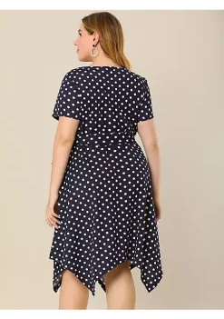 Agnes Orinda Women's Plus Size Spring Polka Dots Short Sleeve Tie Waist Flare Dress -Agnes Orinda Store Belk 1594