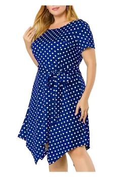 Agnes Orinda Women's Plus Size Spring Polka Dots Short Sleeve Tie Waist Flare Dress -Agnes Orinda Store Belk 1595