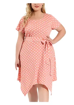 Agnes Orinda Women's Plus Size Spring Polka Dots Short Sleeve Tie Waist Flare Dress -Agnes Orinda Store Belk 1597