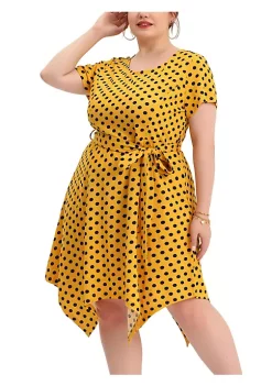 Agnes Orinda Women's Plus Size Spring Polka Dots Short Sleeve Tie Waist Flare Dress -Agnes Orinda Store Belk 1598