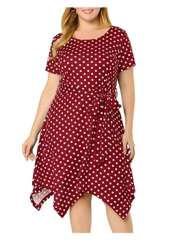 Agnes Orinda Women's Plus Size Spring Polka Dots Short Sleeve Tie Waist Flare Dress -Agnes Orinda Store Belk 1599