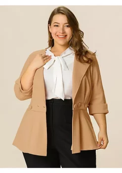 Agnes Orinda Women's Plus Size Blazers Ruffle V Neck Button Ruched Casual Peplum Blazer -Agnes Orinda Store Belk 160