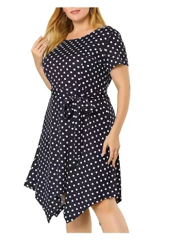 Agnes Orinda Women's Plus Size Spring Polka Dots Short Sleeve Tie Waist Flare Dress -Agnes Orinda Store Belk 1601