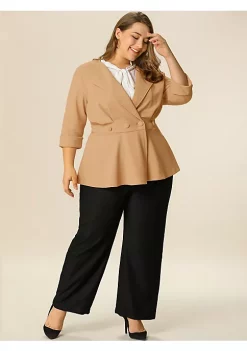 Agnes Orinda Women's Plus Size Blazers Ruffle V Neck Button Ruched Casual Peplum Blazer -Agnes Orinda Store Belk 161