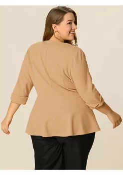 Agnes Orinda Women's Plus Size Blazers Ruffle V Neck Button Ruched Casual Peplum Blazer -Agnes Orinda Store Belk 162