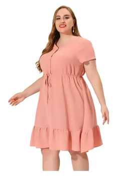 Agnes Orinda Women's Plus Size Spring Drawstring Tie Waist Ruffle Midi Shirtdress -Agnes Orinda Store Belk 1620