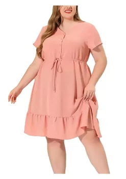Agnes Orinda Women's Plus Size Spring Drawstring Tie Waist Ruffle Midi Shirtdress -Agnes Orinda Store Belk 1623