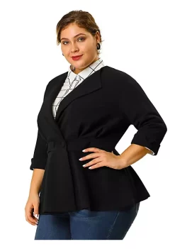 Agnes Orinda Women's Plus Size Blazers Ruffle V Neck Button Ruched Casual Peplum Blazer -Agnes Orinda Store Belk 163