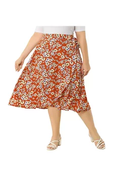 Agnes Orinda Women's Plus Size Spring Camping Floral A Line Wrap Midi Skirt -Agnes Orinda Store Belk 1630