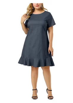 Agnes Orinda Women's Plus Size Denim Ruffle Hem Criss Cross Short Sleeve Dress -Agnes Orinda Store Belk 1638