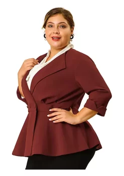 Agnes Orinda Women's Plus Size Blazers Ruffle V Neck Button Ruched Casual Peplum Blazer -Agnes Orinda Store Belk 164