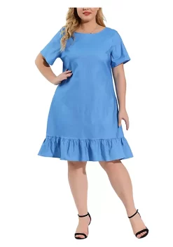 Agnes Orinda Women's Plus Size Denim Ruffle Hem Criss Cross Short Sleeve Dress -Agnes Orinda Store Belk 1640