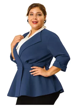 Agnes Orinda Women's Plus Size Blazers Ruffle V Neck Button Ruched Casual Peplum Blazer -Agnes Orinda Store Belk 165