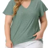 Agnes Orinda Women's Plus Size V Neck Hollow Flare Short Sleeve T-Shirts Knit Summer Tops -Agnes Orinda Store Belk 1656