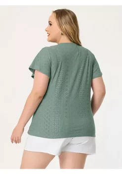 Agnes Orinda Women's Plus Size V Neck Hollow Flare Short Sleeve T-Shirts Knit Summer Tops -Agnes Orinda Store Belk 1659