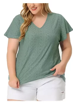 Agnes Orinda Women's Plus Size V Neck Hollow Flare Short Sleeve T-Shirts Knit Summer Tops -Agnes Orinda Store Belk 1661