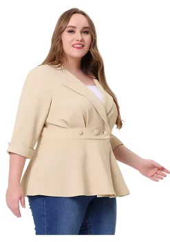 Agnes Orinda Women's Plus Size Blazers Ruffle V Neck Button Ruched Casual Peplum Blazer -Agnes Orinda Store Belk 167
